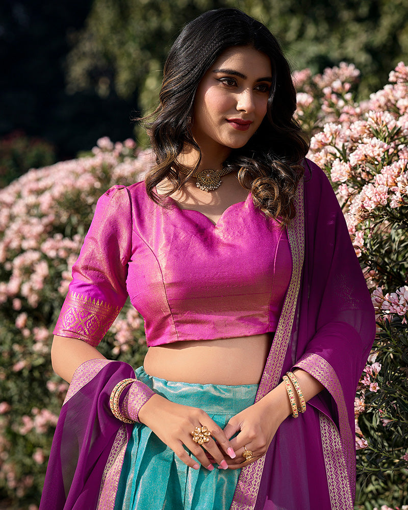 SKY BLUE KANCHIPURAM SILK DESIGNER HALF SAREE