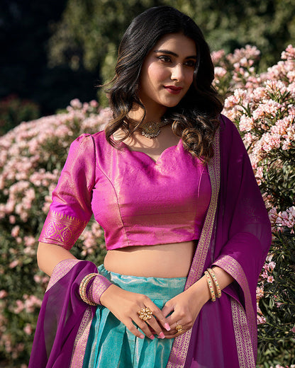 SKY BLUE KANCHIPURAM SILK DESIGNER HALF SAREE