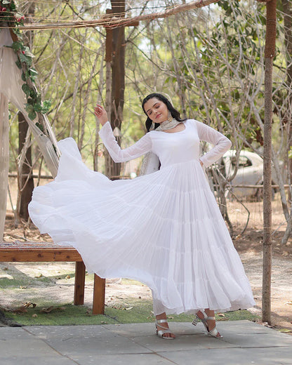 WHITE COLOR DESIGNER EMBROIDERED GOWN WITH DUPATTA