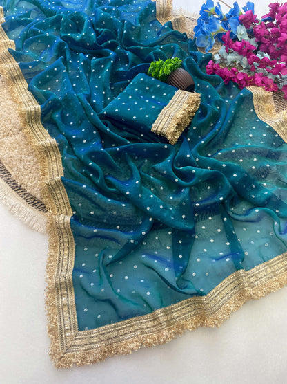 MORPEACH PREMIUM SOFT MOSS FENDY CHIFFON SAREE