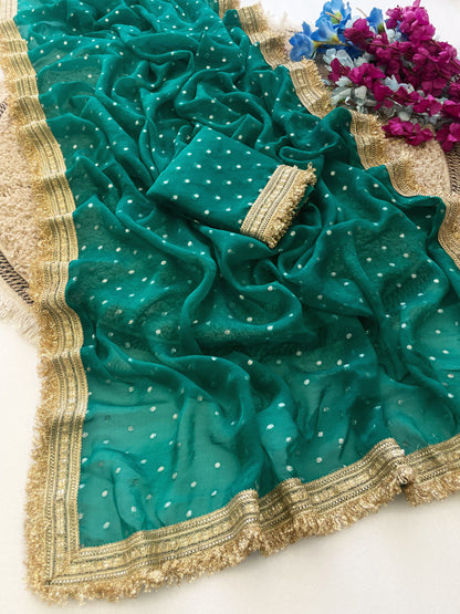 RAMA GREEN PREMIUM SOFT MOSS FENDY CHIFFON SAREE