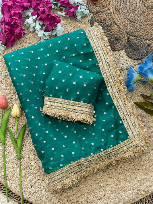 RAMA GREEN PREMIUM SOFT MOSS FENDY CHIFFON SAREE