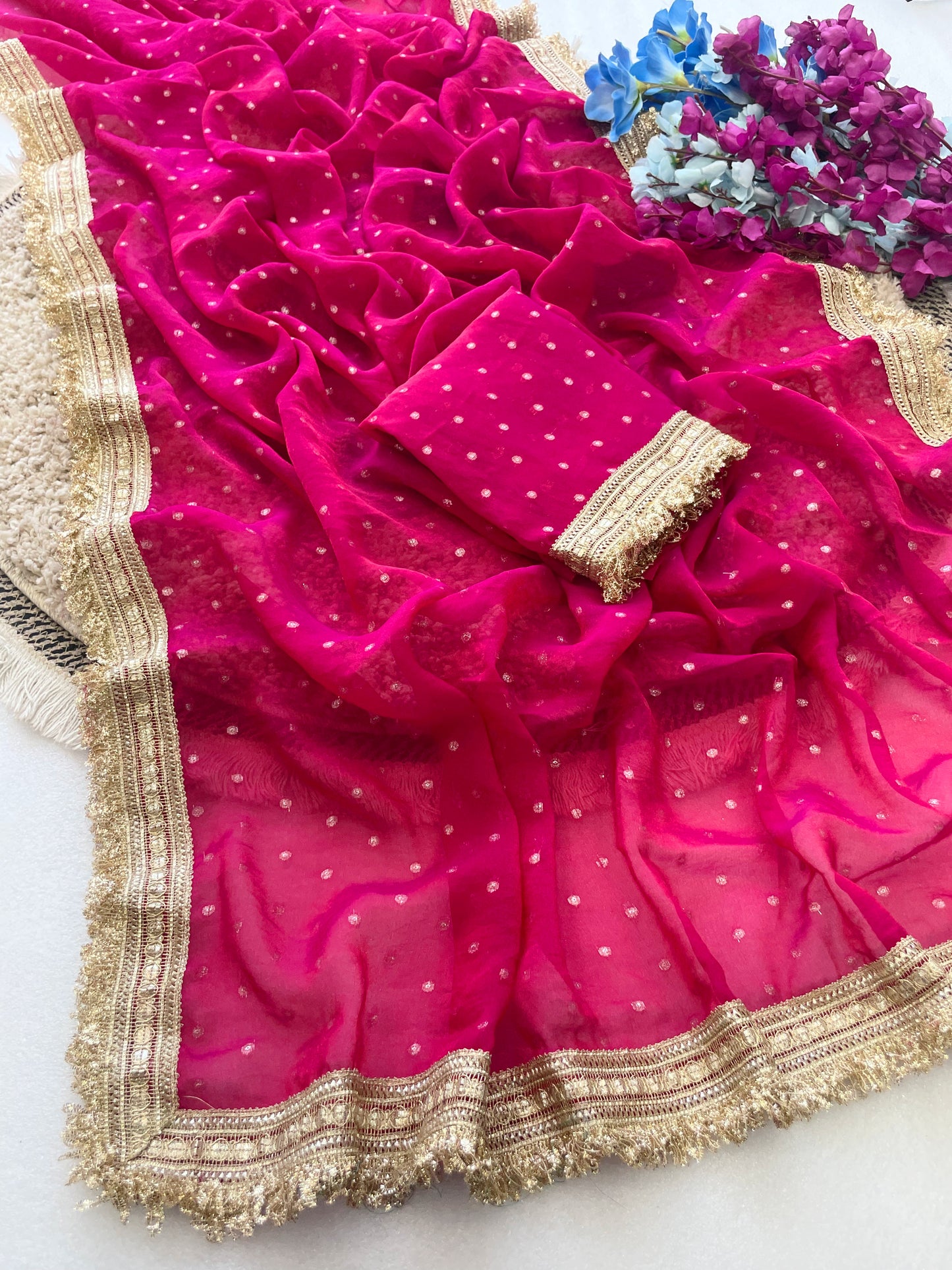 RANI PINK PREMIUM SOFT MOSS FENDY CHIFFON SAREE