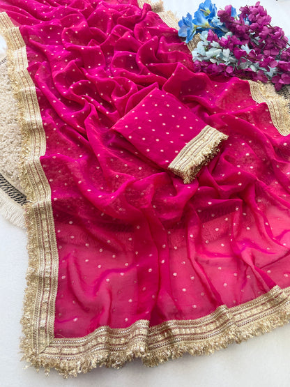 RANI PINK PREMIUM SOFT MOSS FENDY CHIFFON SAREE