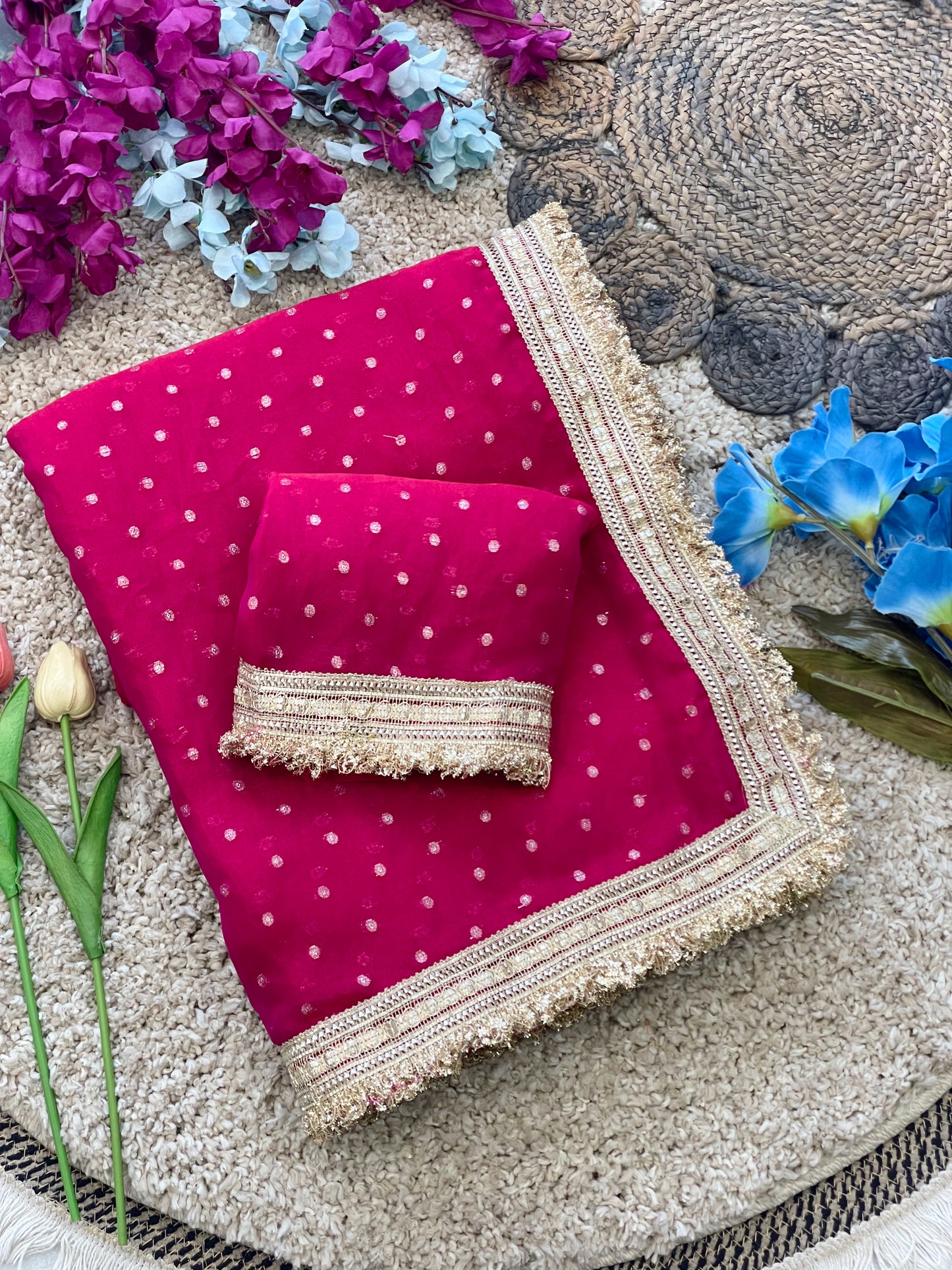 RANI PINK PREMIUM SOFT MOSS FENDY CHIFFON SAREE