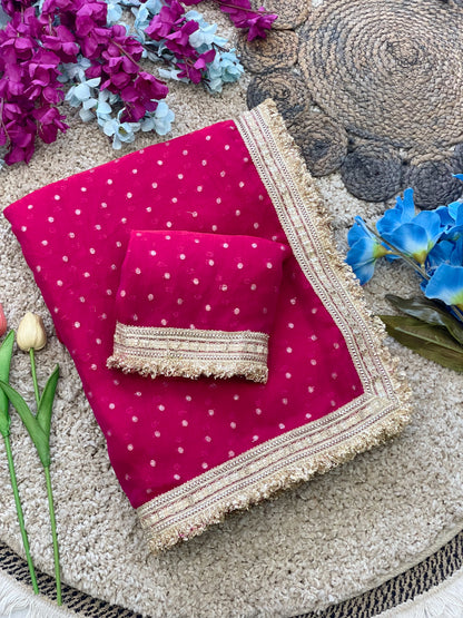 RANI PINK PREMIUM SOFT MOSS FENDY CHIFFON SAREE