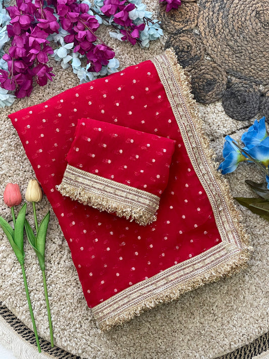 RED PREMIUM SOFT MOSS FENDY CHIFFON SAREE