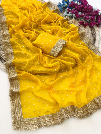 MUSTARD PREMIUM SOFT MOSS FENDY CHIFFON SAREE