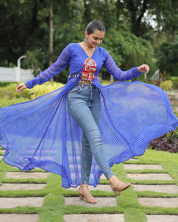 BLUE COLOR GEORGETTE LAHERIYA PRINT NAVRATRI KURTI