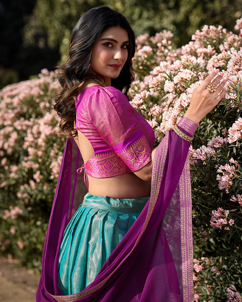 SKY BLUE KANCHIPURAM SILK DESIGNER HALF SAREE