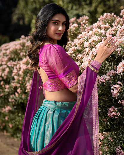 SKY BLUE KANCHIPURAM SILK DESIGNER HALF SAREE