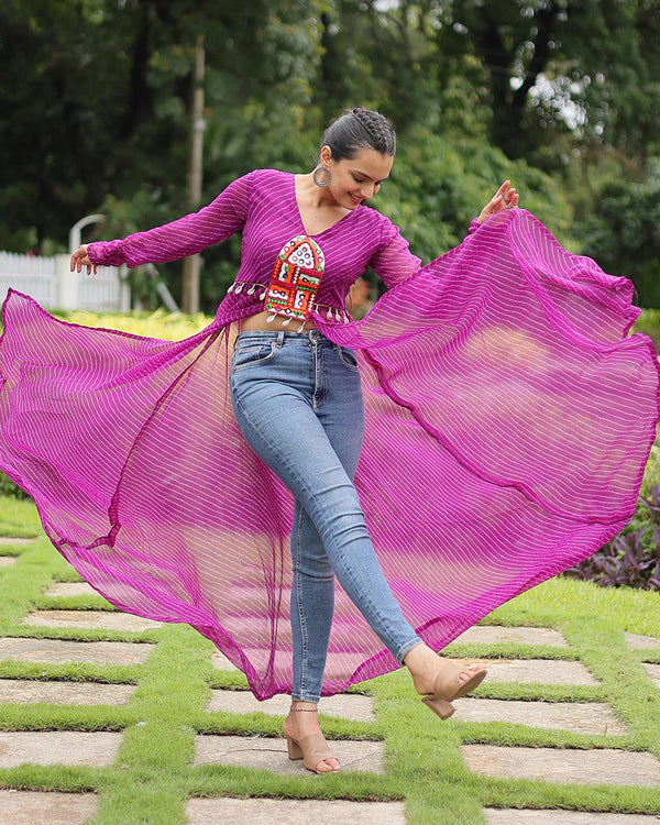 PINK COLOR GEORGETTE LAHERIYA PRINT NAVRATRI KURTI