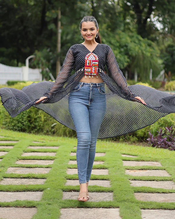 BLACK COLOR GEORGETTE LAHERIYA PRINT NAVRATRI KURTI