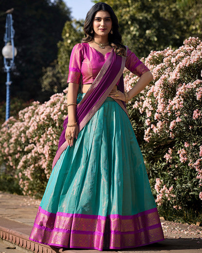 SKY BLUE KANCHIPURAM SILK DESIGNER HALF SAREE