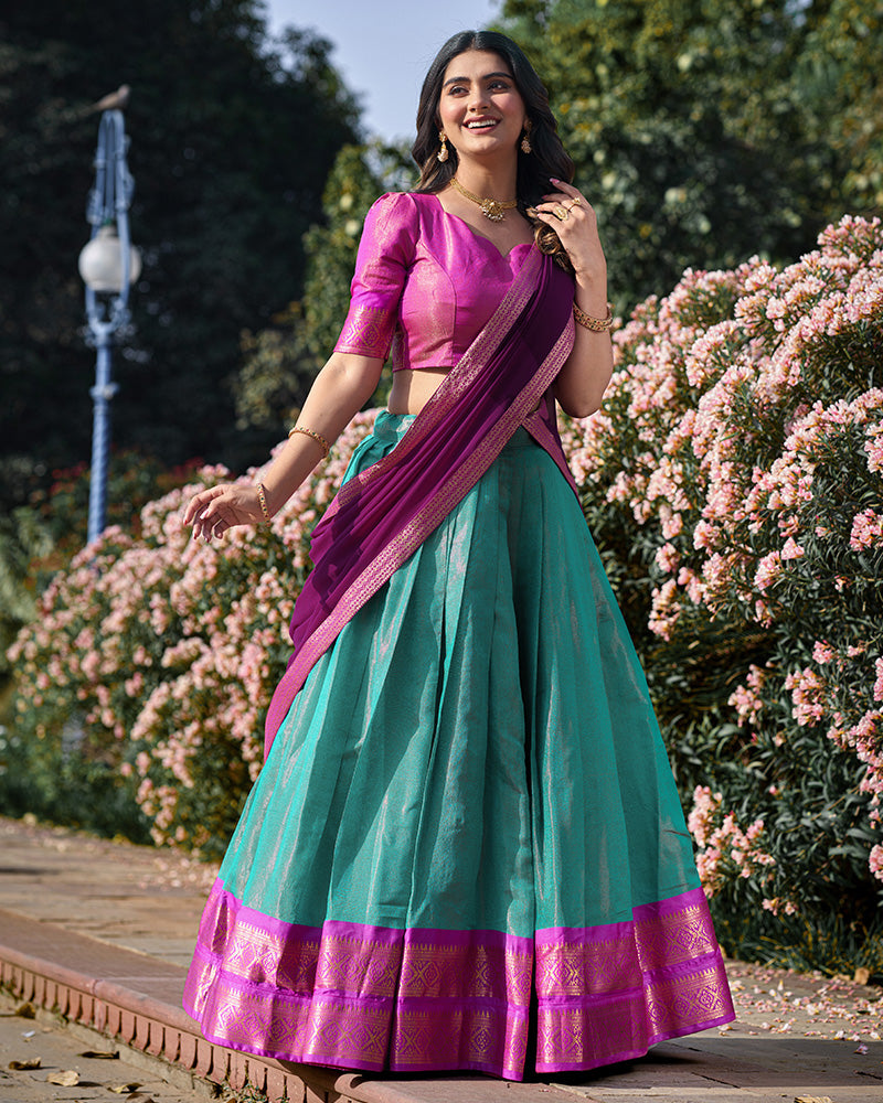 SKY BLUE KANCHIPURAM SILK DESIGNER HALF SAREE