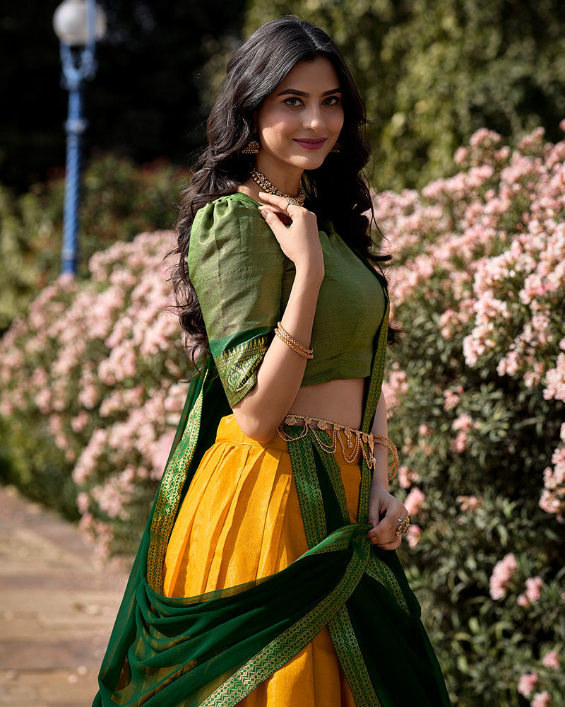 YELLOW KANCHIPURAM SILK DESIGNER HALF SAREE