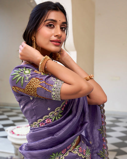 LAVENDER BLOOM EMBROIDERED GOLD CRUSH LEHENGA CHOLI