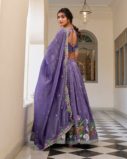 LAVENDER BLOOM EMBROIDERED GOLD CRUSH LEHENGA CHOLI