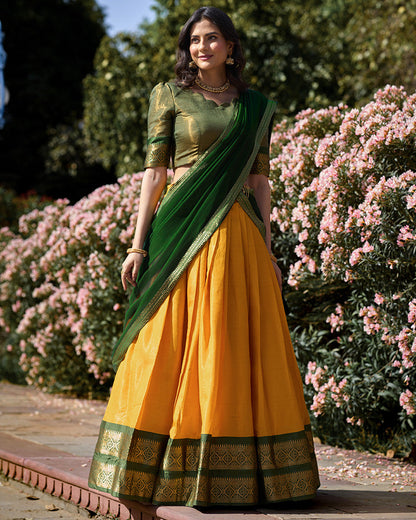 YELLOW KANCHIPURAM SILK DESIGNER HALF SAREE