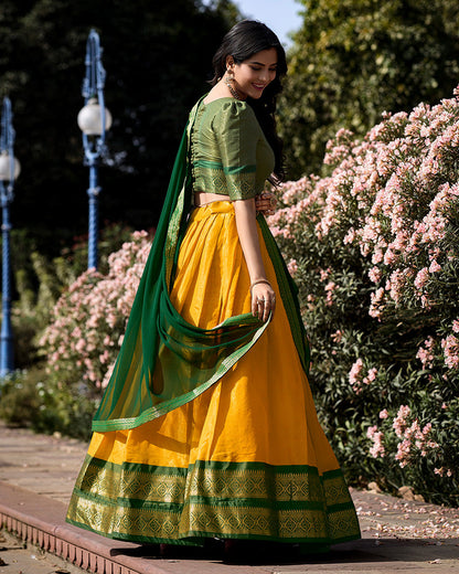 YELLOW KANCHIPURAM SILK DESIGNER HALF SAREE