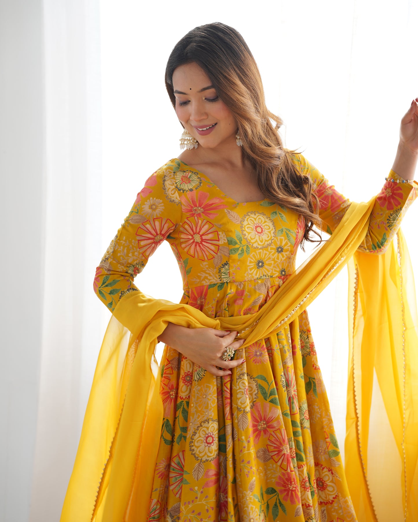 CANARY COLOR ROMAN SILK BASE PRINTED PLAZZO SUIT SET OF 3