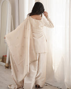 OFF WHITE COLOR ROMAN SILK EMBROIDERED FARSHI SALWAR SUIT