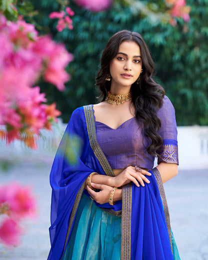 ROYAL BLUE KANCHIPURAM SILK DESIGNER HALF SAREE