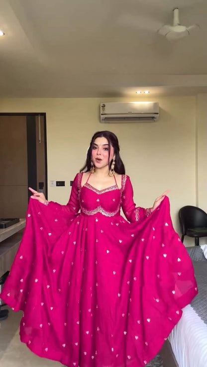 RED RITUAL GEORGETTE BASE ANARKALI GOWN SET OF 3