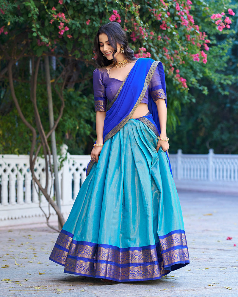 ROYAL BLUE KANCHIPURAM SILK DESIGNER HALF SAREE