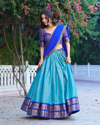 ROYAL BLUE KANCHIPURAM SILK DESIGNER HALF SAREE