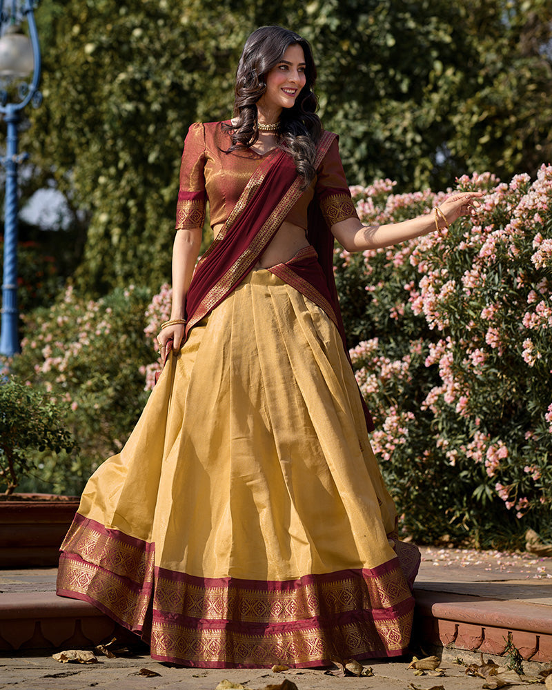 CREAM KANCHIPURAM SILK DESIGNER HALF SAREE