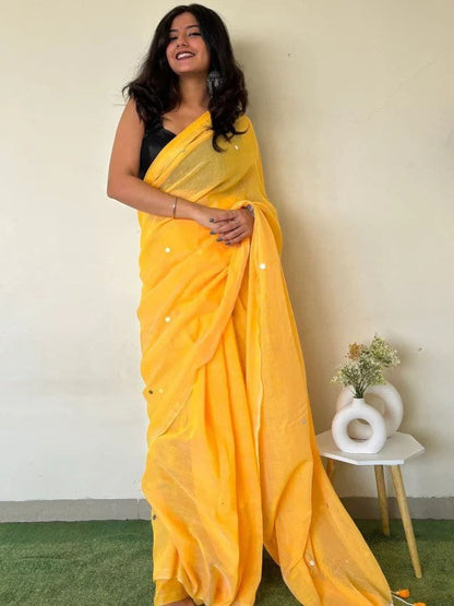 MONALISA KHADI COTTON SAREE WITH MIRROR WORK