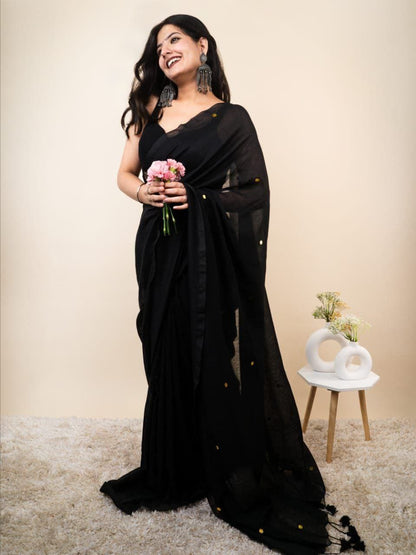 MONALISA KHADI COTTON SAREE WITH MIRROR WORK