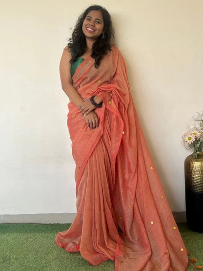 MONALISA KHADI COTTON SAREE WITH MIRROR WORK