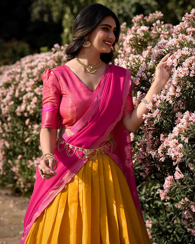 MUSTARD KANCHIPURAM SILK DESIGNER HALF SAREE