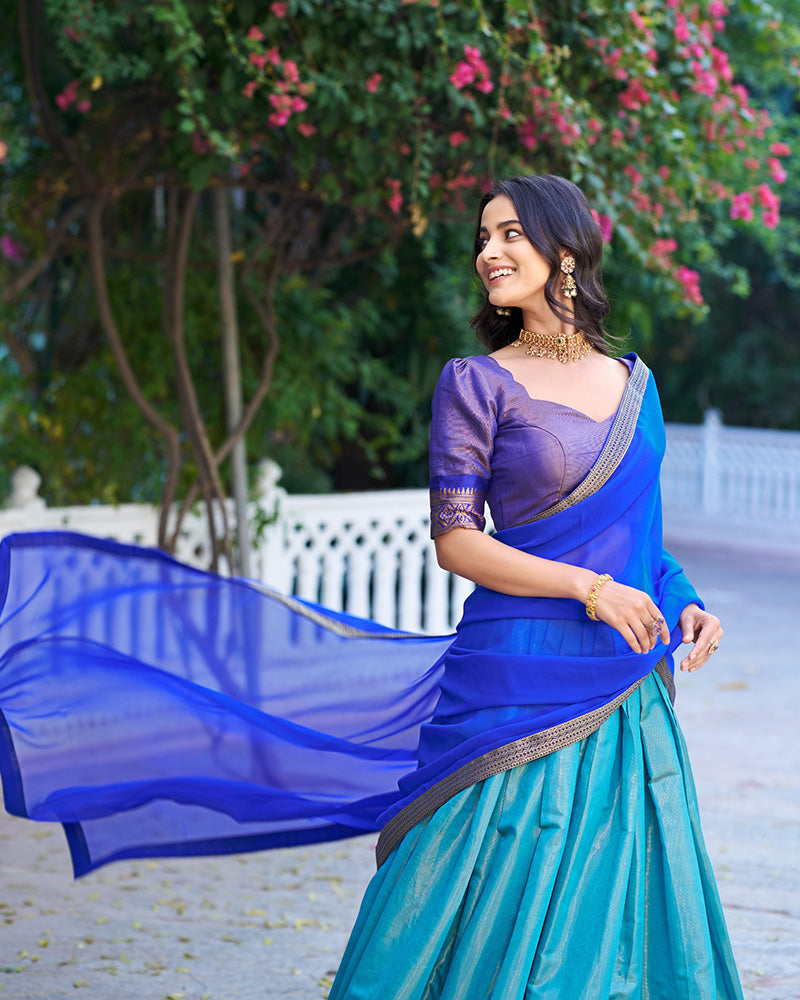 ROYAL BLUE KANCHIPURAM SILK DESIGNER HALF SAREE