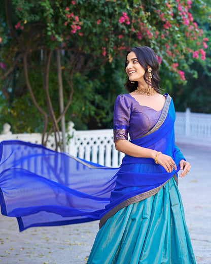 ROYAL BLUE KANCHIPURAM SILK DESIGNER HALF SAREE
