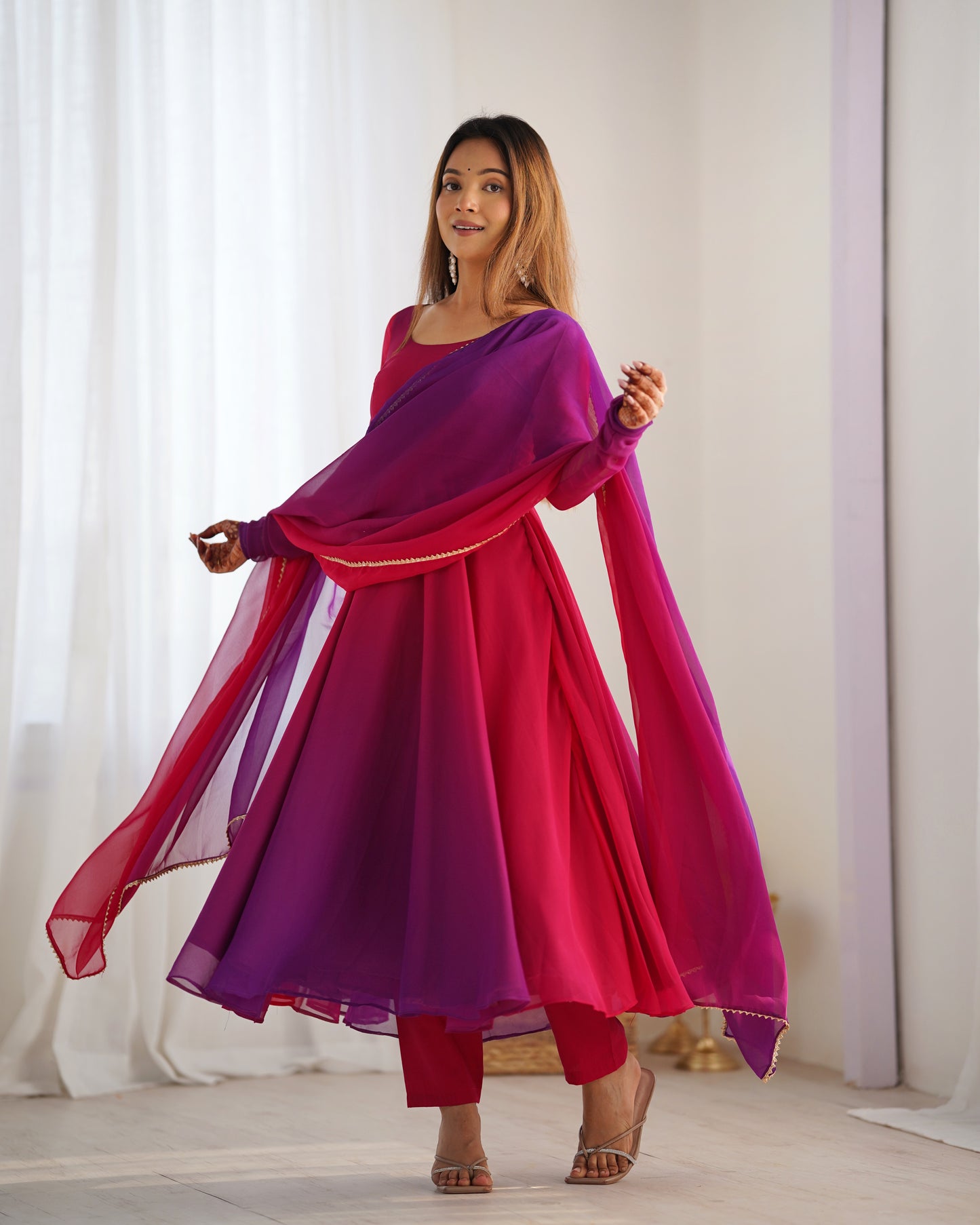 DARK PINK COLOR GEORGETTE BASE ANARKALI SUIT SET OF 3