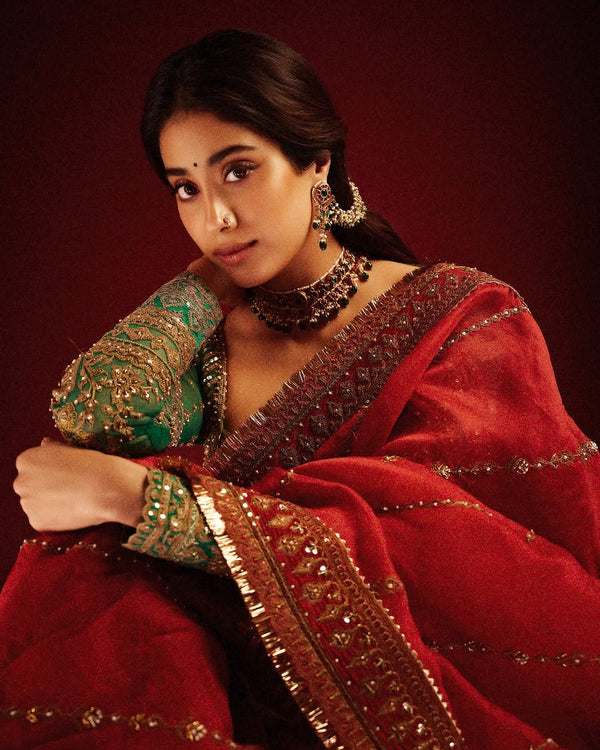 LAAL ISHQ JANHVI KAPOOR INSPIRED PREMIUM ORGANZA SAREE WITH BLOUSE