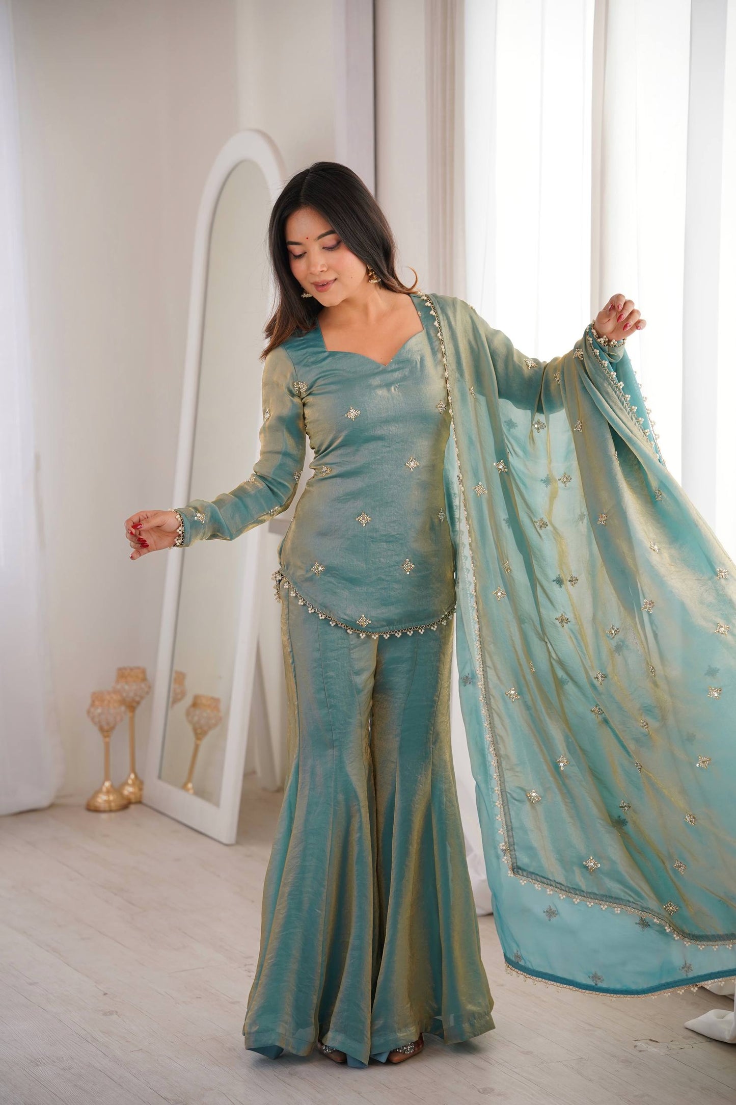CHOLICART PREMIUM FENDI SILK BASE EMBROIDERED SALWAR SUIT SET OF 3