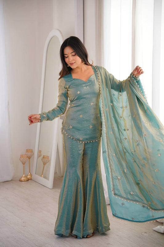 CHOLICART PREMIUM FENDI SILK BASE EMBROIDERED SALWAR SUIT SET OF 3