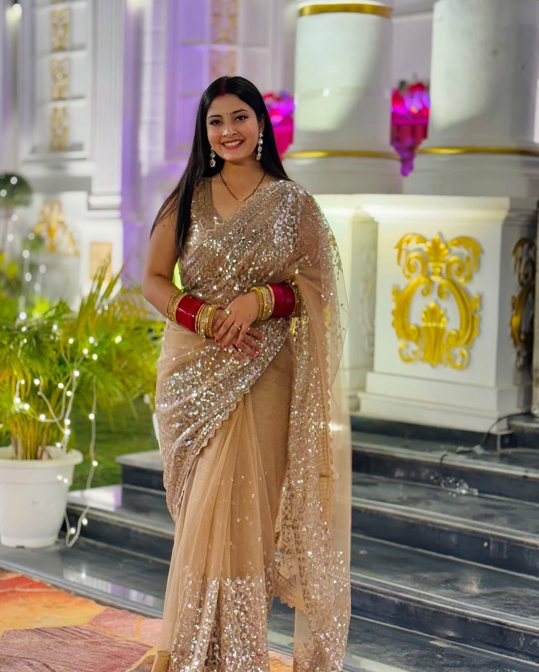 KRITIKA SINGH IN GOLDEN SOFT NET BEAUTIFUL DESIGNER SAREE