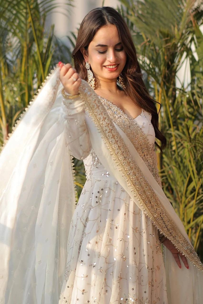 ROOHANIYAT WHITE EMBROIDERED GOWN SET