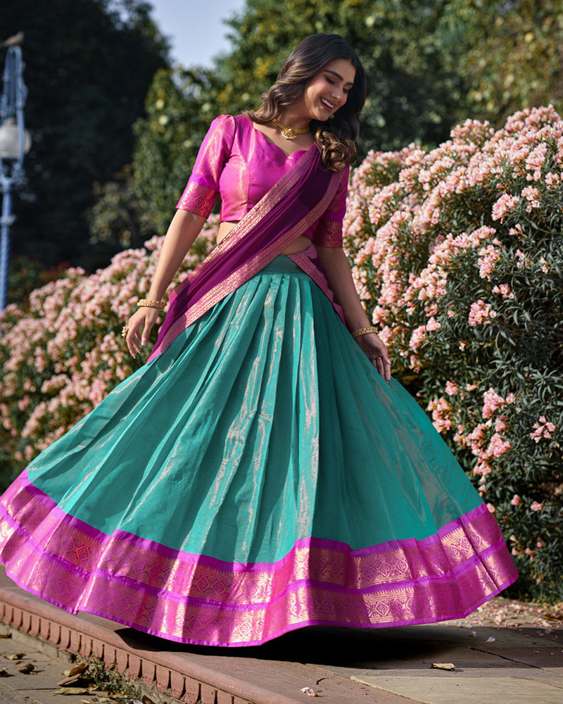 SKY BLUE KANCHIPURAM SILK DESIGNER HALF SAREE