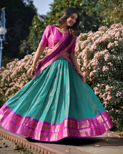 SKY BLUE KANCHIPURAM SILK DESIGNER HALF SAREE