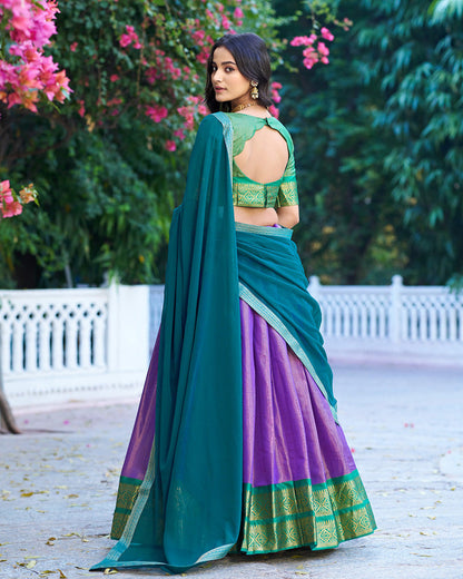 LAVENDER KANCHIPURAM SILK DESIGNER HALF SAREE