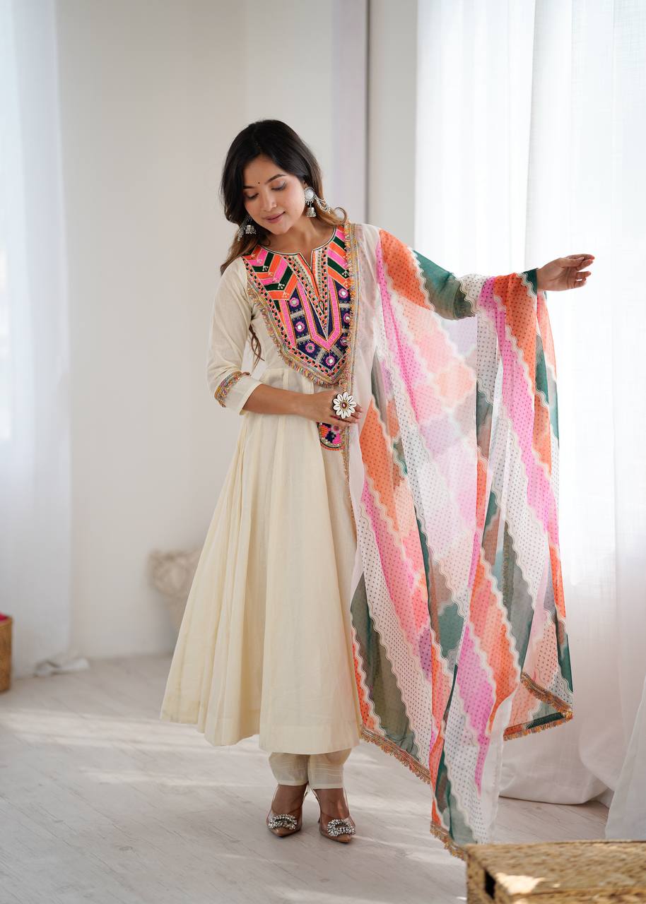 NAVRATRI SPECIAL KHADI COTTON DESIGNER LOOK ANARKALI SET OF 3