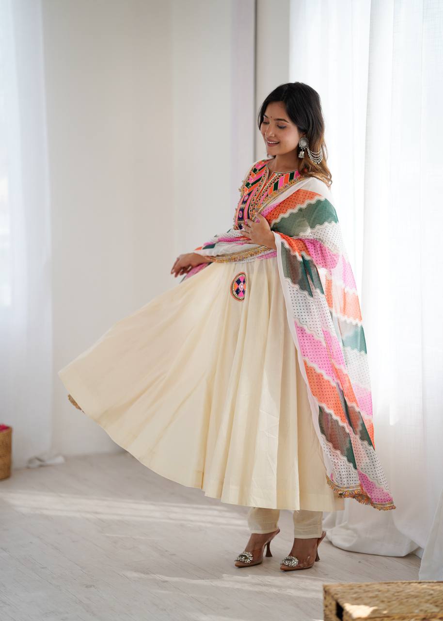 NAVRATRI SPECIAL KHADI COTTON DESIGNER LOOK ANARKALI SET OF 3