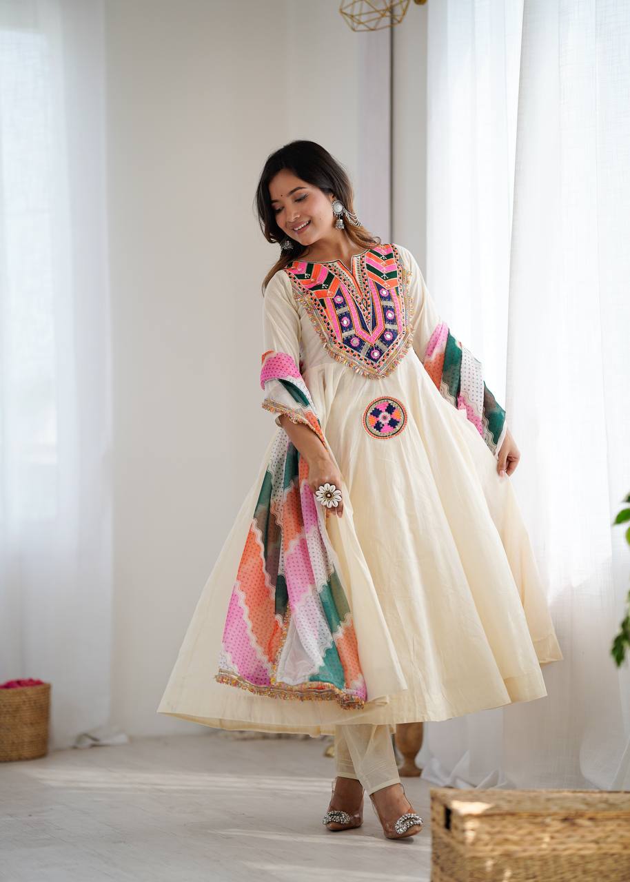 NAVRATRI SPECIAL KHADI COTTON DESIGNER LOOK ANARKALI SET OF 3
