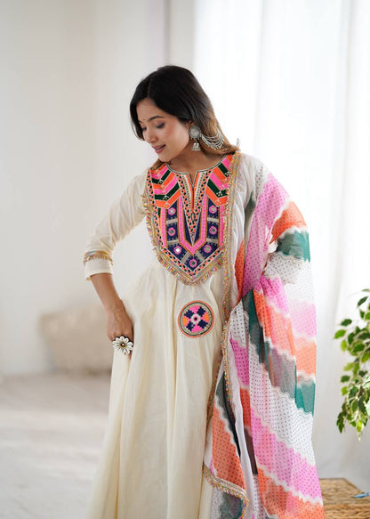 NAVRATRI SPECIAL KHADI COTTON DESIGNER LOOK ANARKALI SET OF 3